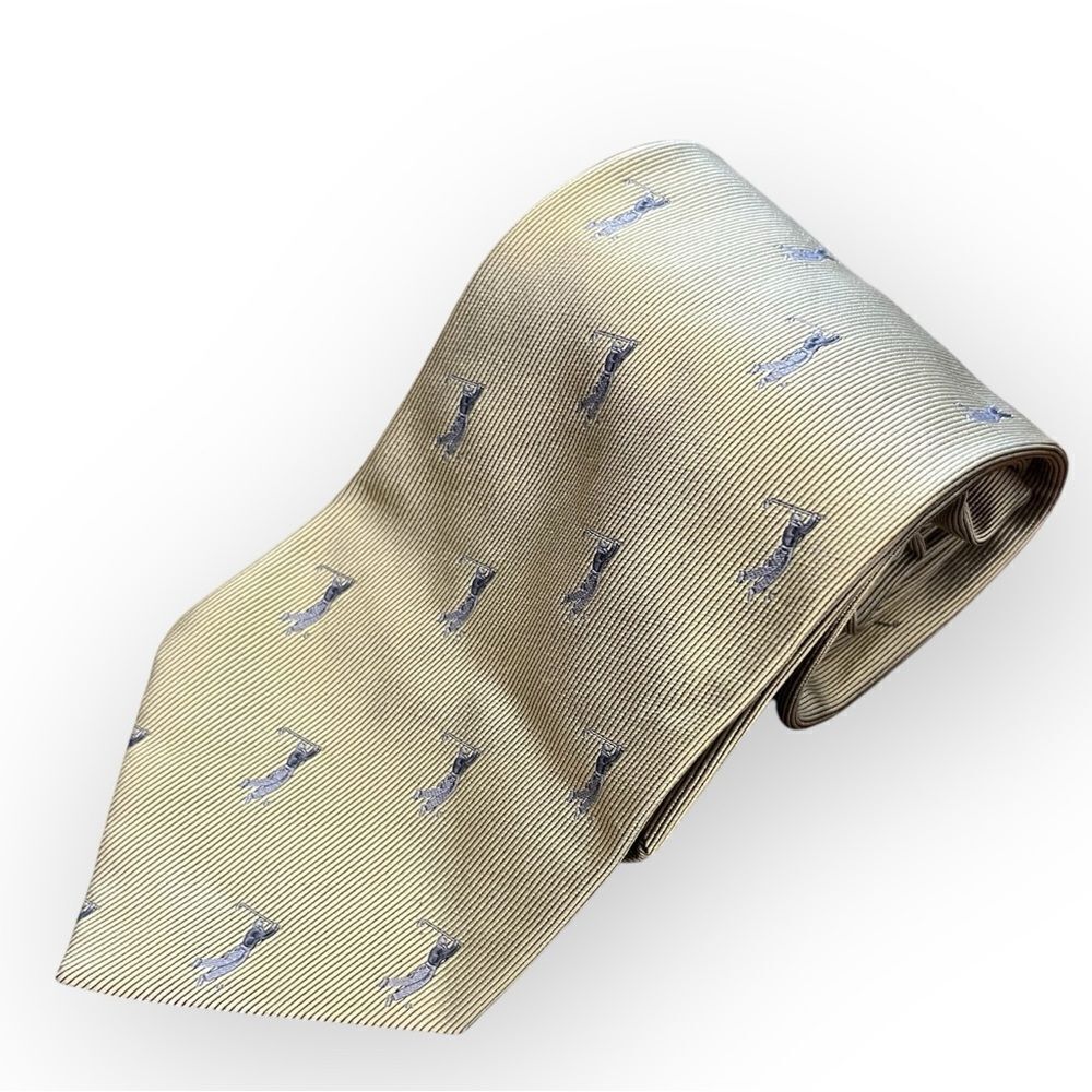 Echo Silk‎ Golfer Tie Gold with Blue Golfers Retro Classy Elegant